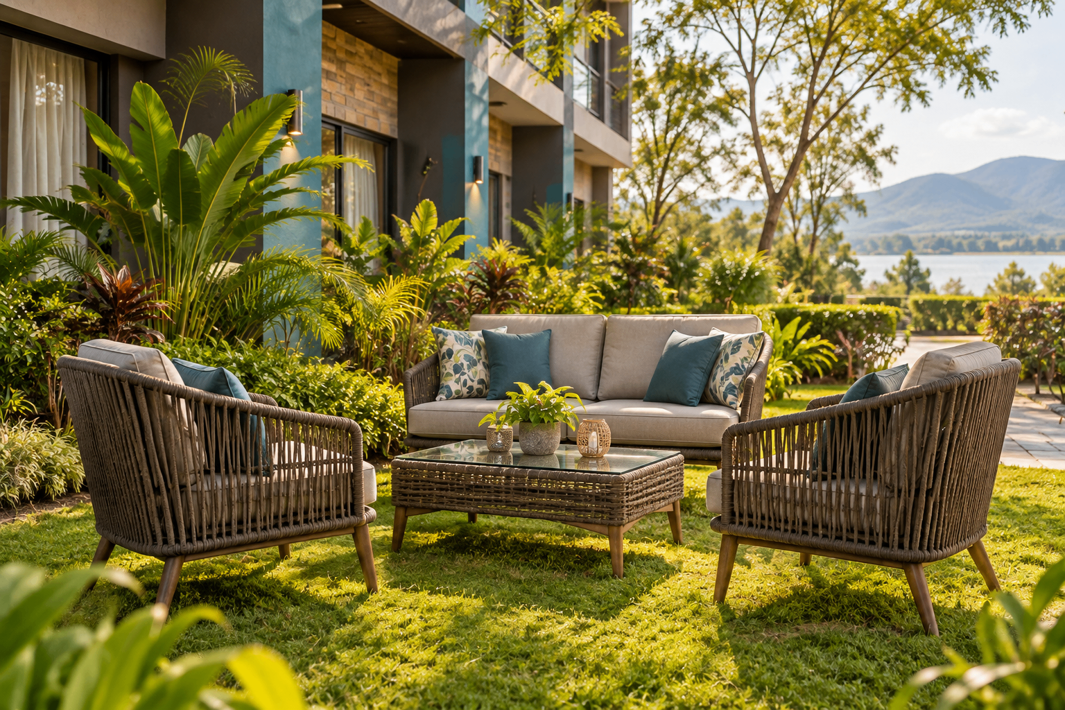 Outdoor garden lounge at Blooming Suites