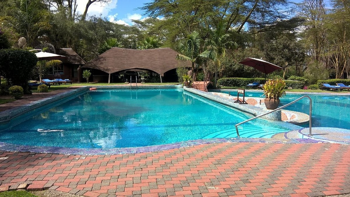 Swimming pool surrounded by gardens at Lake Naivasha Sopa Lodge