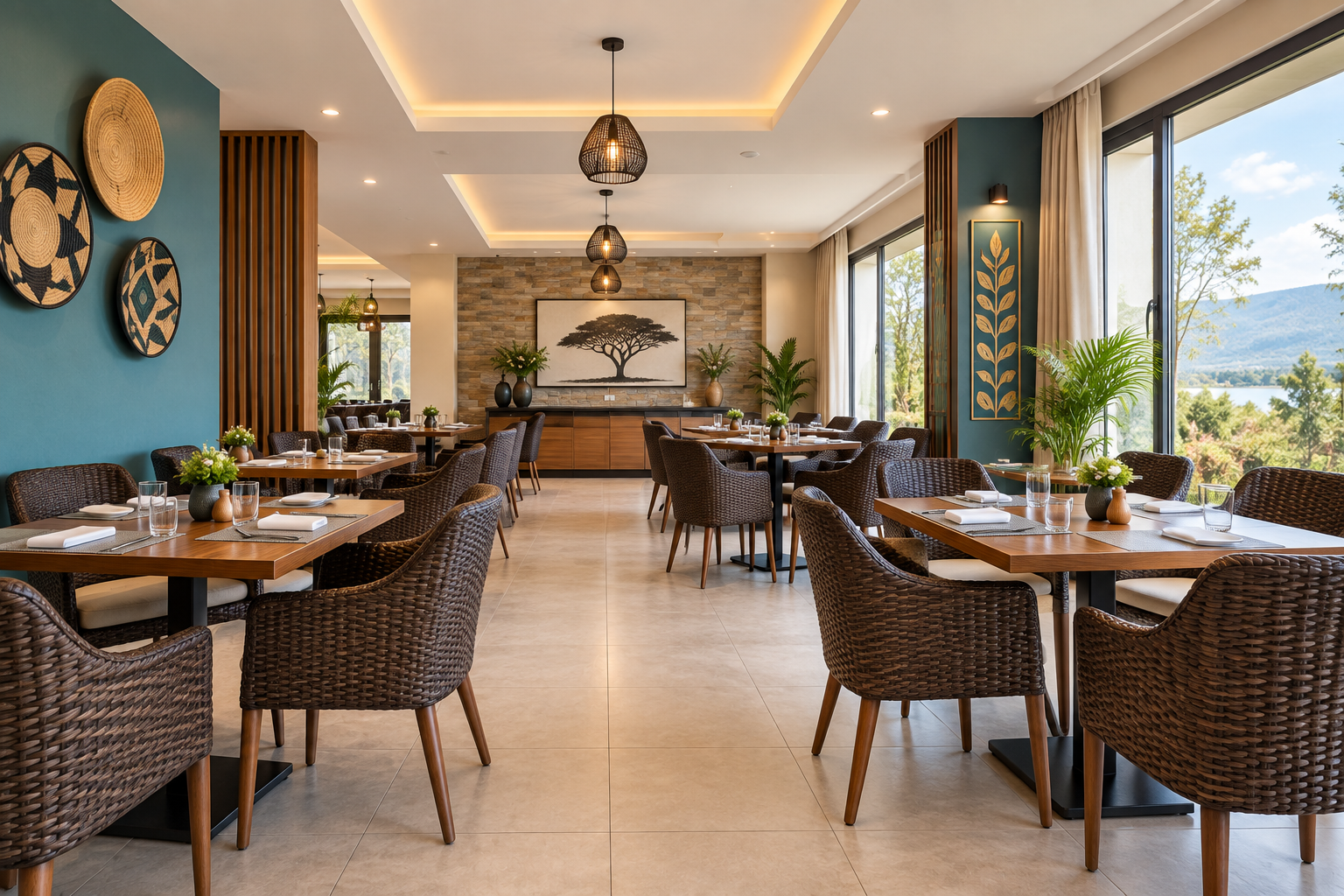 Restaurant dining room at Blooming Suites
